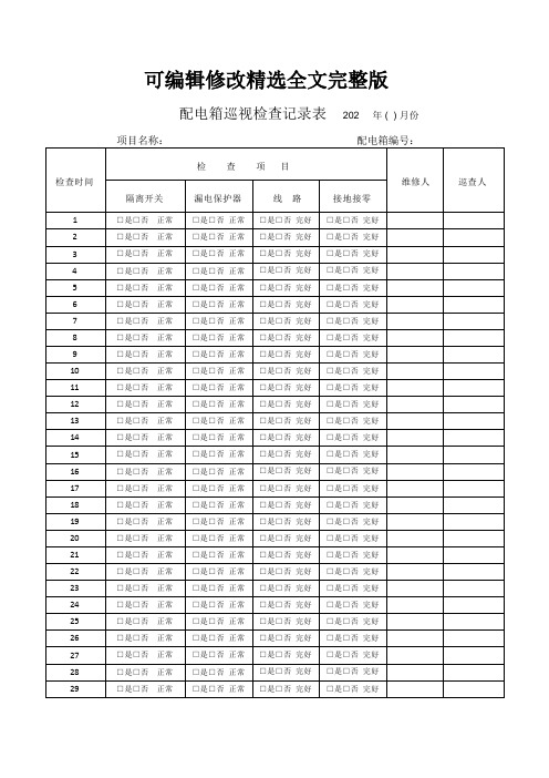 配电箱巡视检查记录表精选全文完整版