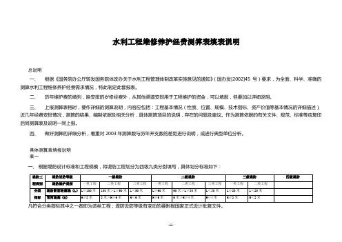 水利工程维修养护经费测算表填表说明