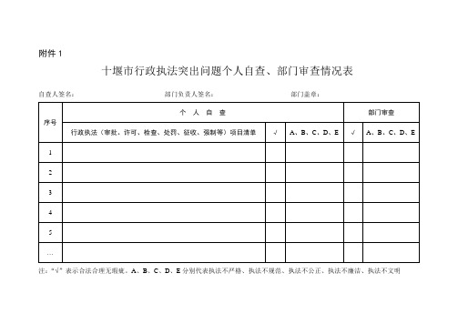 十堰市行政执法突出问题个人自查、部门审查情况表、情况汇总表