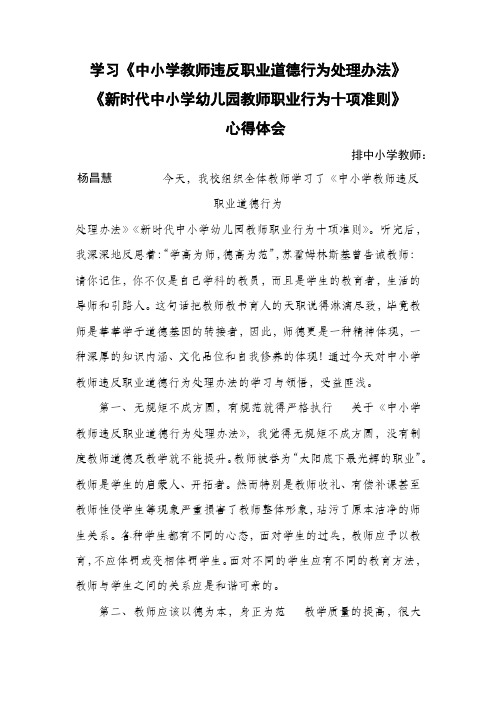 学习《中小学教师违反职业道德行为处理办法》《新时代中小学幼儿园教师职业行为十项准则》