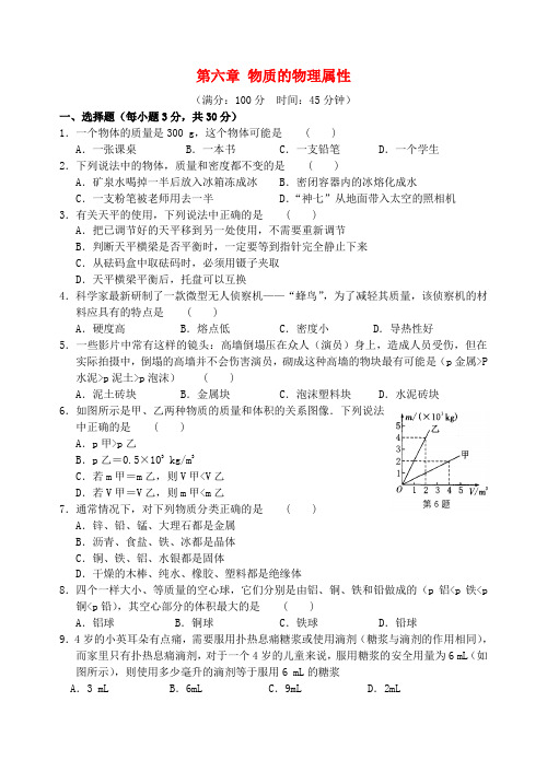 八年级物理下册第六章物质的物理属性检测卷1新版苏科版