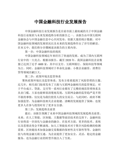 中国金融科技行业发展报告