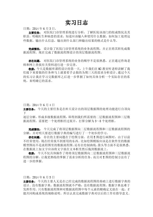 数据库医院门诊管理系统实习日志