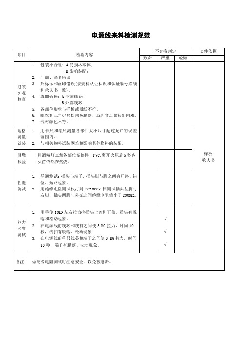 电源线来料检验规范