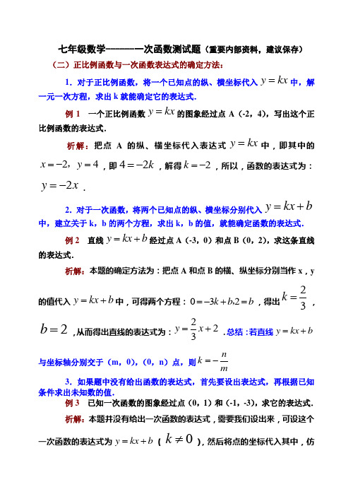 一次函数的七个经典例题----七年级数学