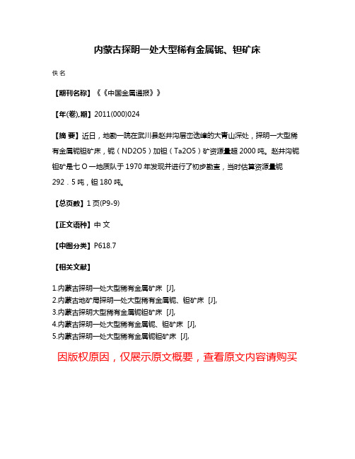 内蒙古探明一处大型稀有金属铌、钽矿床