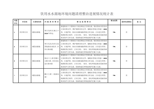 饮用水水源地环境问题清理整治进展情况统计表