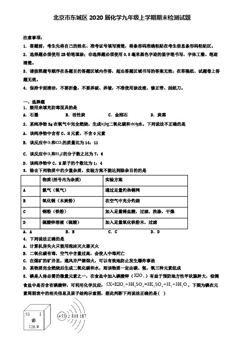 北京市东城区2020届化学九年级上学期期末检测试题