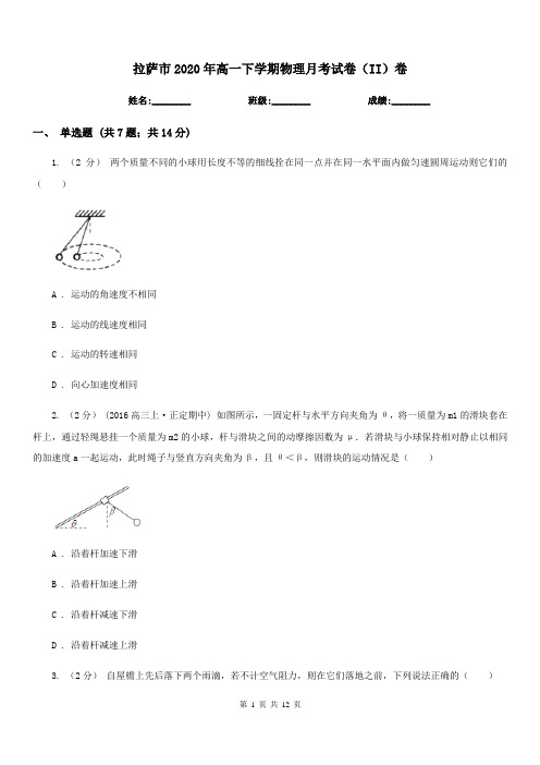 拉萨市2020年高一下学期物理月考试卷(II)卷