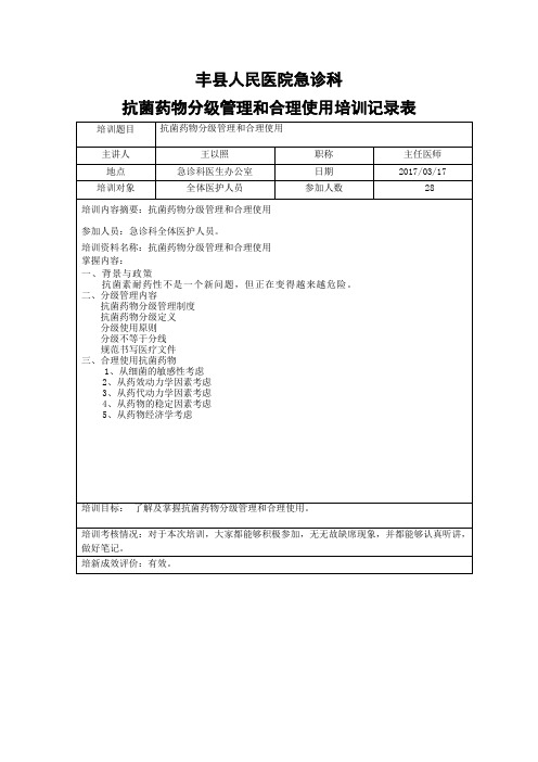 抗菌药物分级管理和合理使用培训记录表