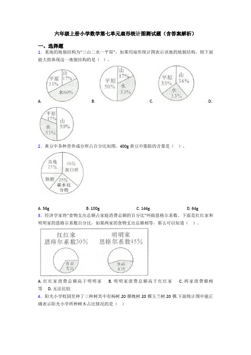 六年级上册小学数学第七单元扇形统计图测试题(含答案解析)