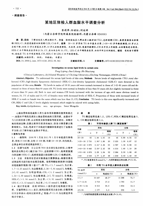 某地区体检人群血脂水平调查分析