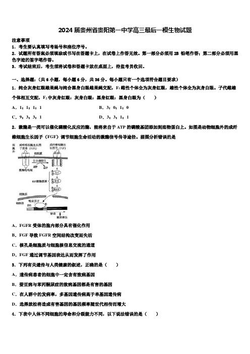 2024届贵州省贵阳第一中学高三最后一模生物试题含解析