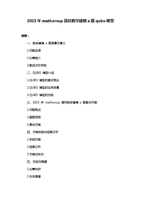 2023年mathorcup高校数学建模a题qubo模型