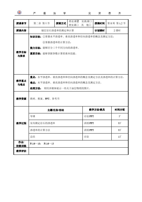 渗透率测定和计算