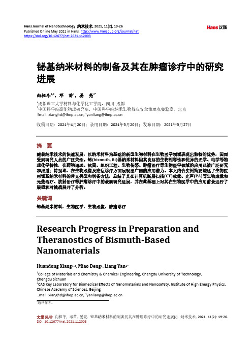 铋基纳米材料的制备及其在肿瘤诊疗中的研究进展