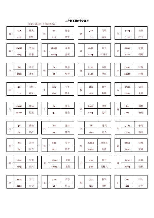 2020年人教部编版小学二年级语文下册多音字复习