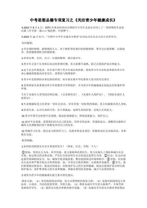 中考思想品德专项复习之《关注青少年健康成长》