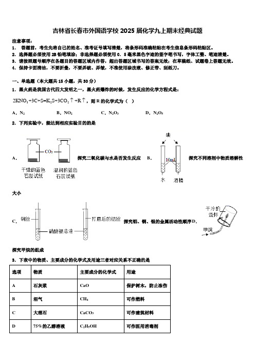 吉林省长春市外国语学校2025届化学九上期末经典试题含解析