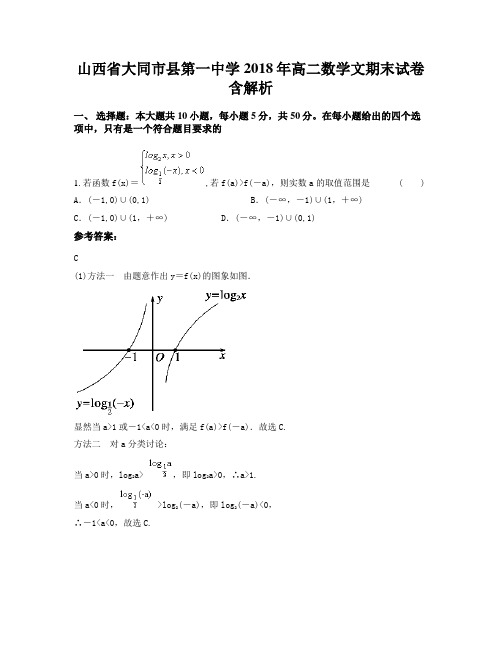 山西省大同市县第一中学2018年高二数学文期末试卷含解析