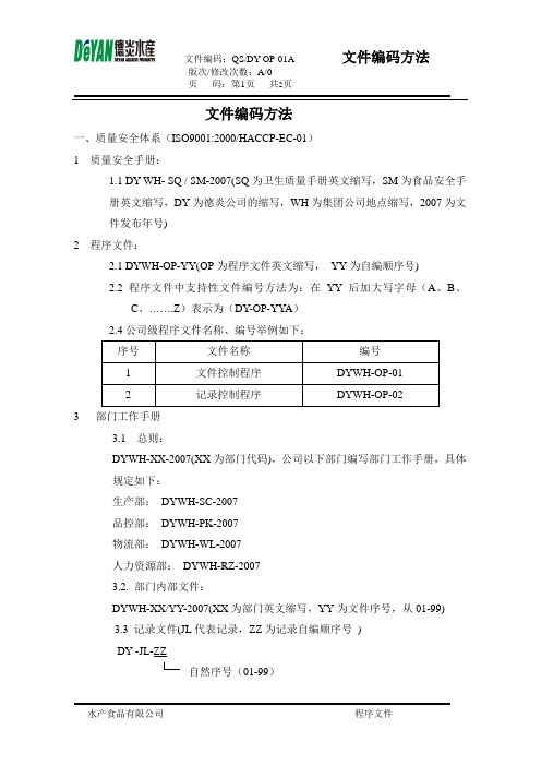 【编号规则】水产公司文件编码方法