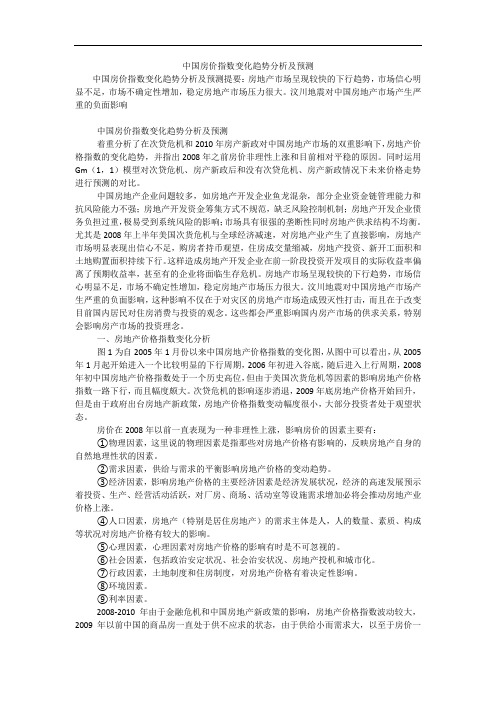 中国房价指数变化趋势分析及预测