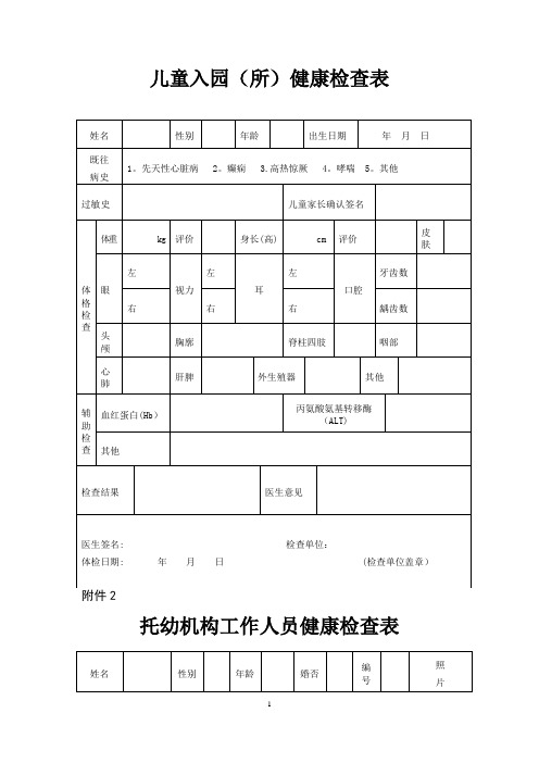 常用登记统计表格(幼儿园入园)幼儿园老师体检