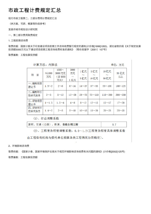 市政工程计费规定汇总