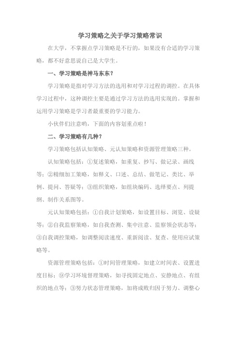 学习策略之关于学习策略常识