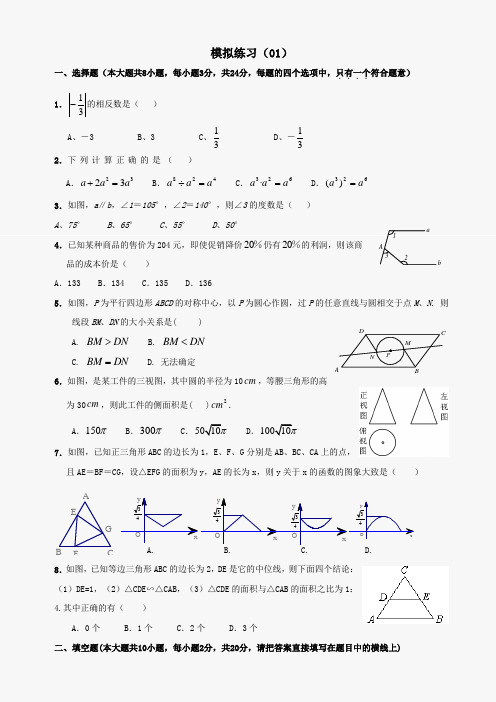 江苏无锡羊尖中学九年级下一模考前模拟练习试卷01