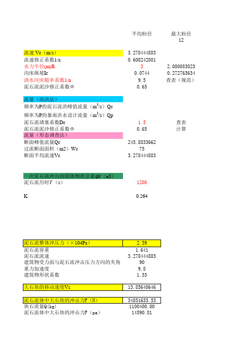 泥石流沟各类参数计算