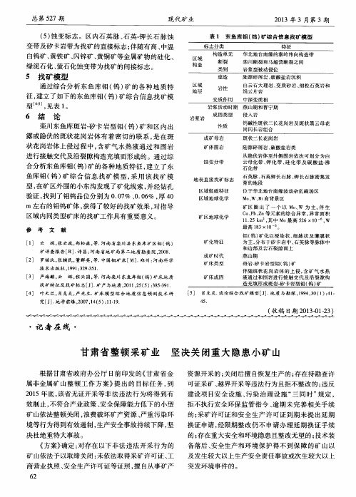 甘肃省整顿采矿业坚决关闭重大隐患小矿山