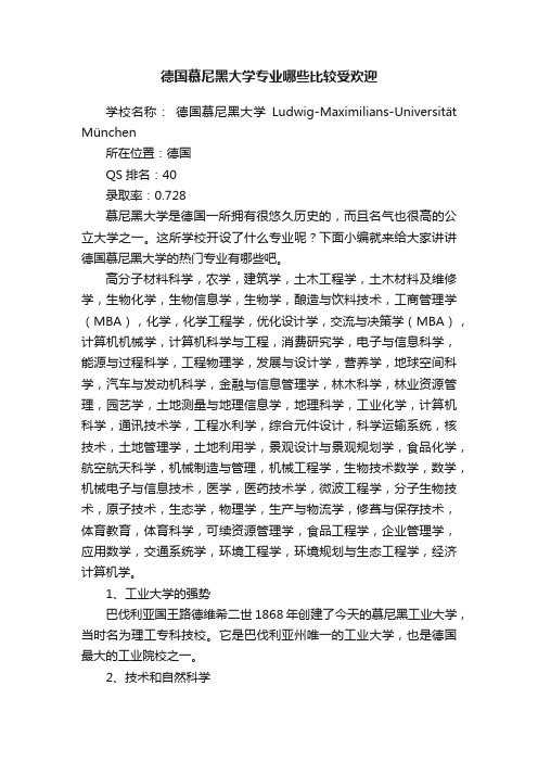 德国慕尼黑大学专业哪些比较受欢迎