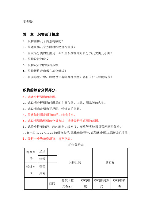 《织物设计》思考题