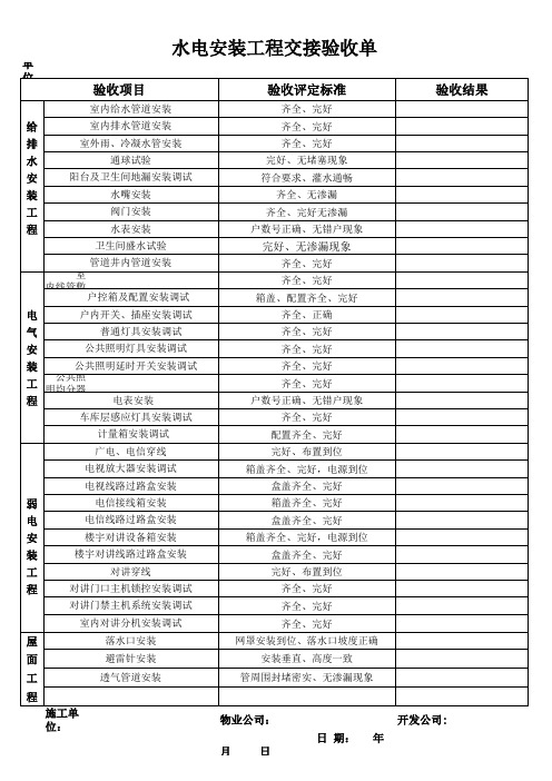 水电交付验收单