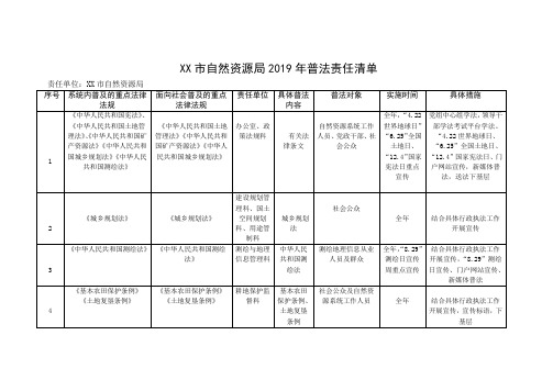 市自然资源局2019年普法责任清单【模板】