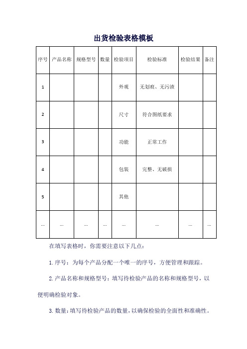 出货检验表格模板