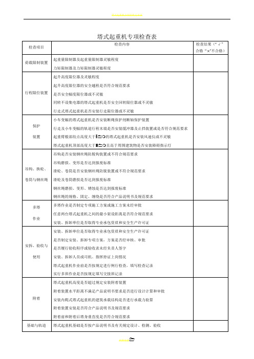 塔式起重机专项检查表