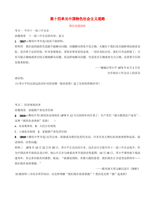 2019年中考历史一轮复习中国现代史第十四单元中国特色社会主义道路真题演练