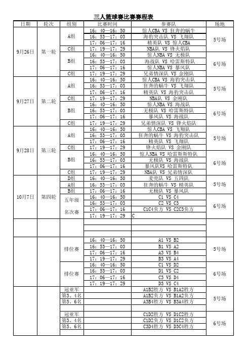 三人篮球赛比赛赛程表