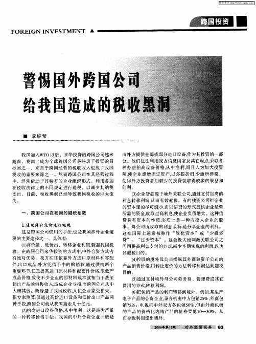 警惕国外跨国公司给我国造成的税收黑洞