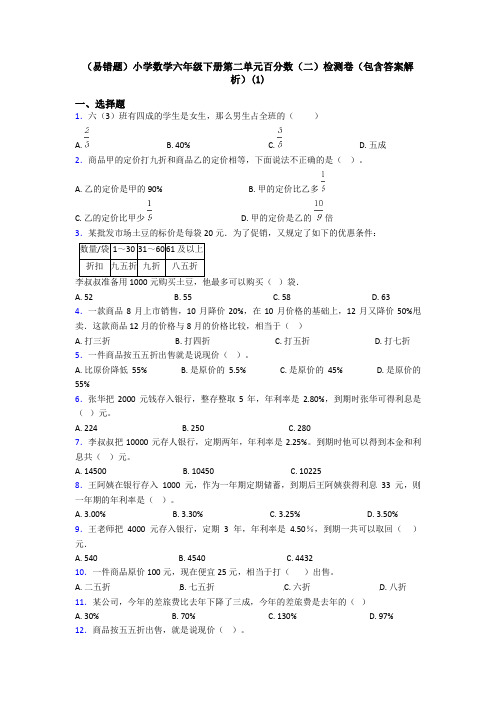 (易错题)小学数学六年级下册第二单元百分数(二)检测卷(包含答案解析)(1)