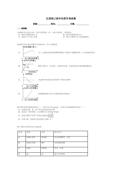 江苏初三初中化学月考试卷带答案解析
