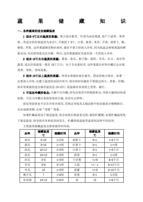 各种蔬菜水果的适宜储藏温度