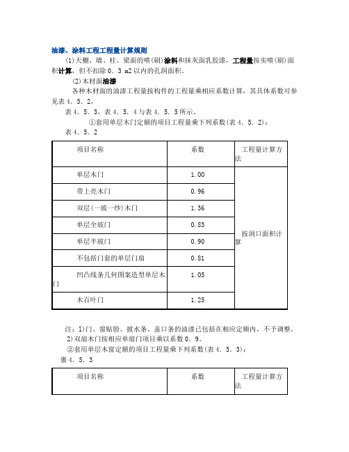 油漆、涂料工程工程量计算规则