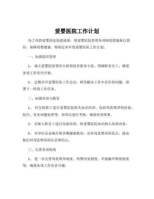 爱婴医院工作计划