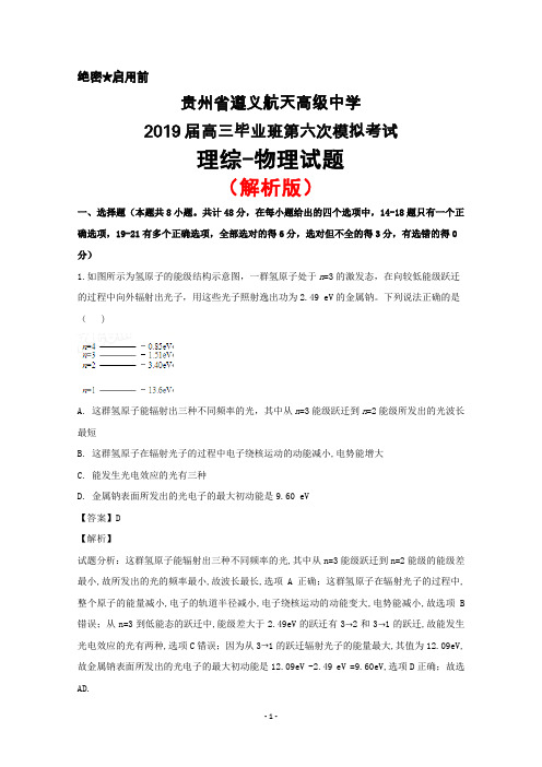 2019届贵州省遵义航天高级中学高三第六次模拟考试理综物理试题(解析版)