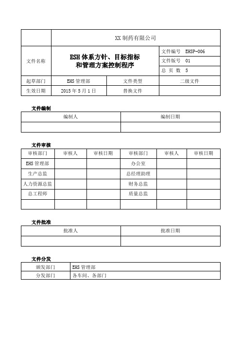 EHS体系方针、目标指标和管理方案控制程序