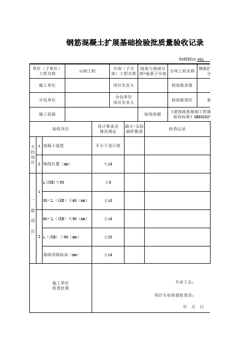 【钢筋混凝土扩展基础】01020211_钢筋混凝土扩展基础检验批质量验收记录