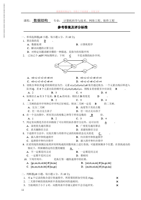 数据结构试题与参考答案